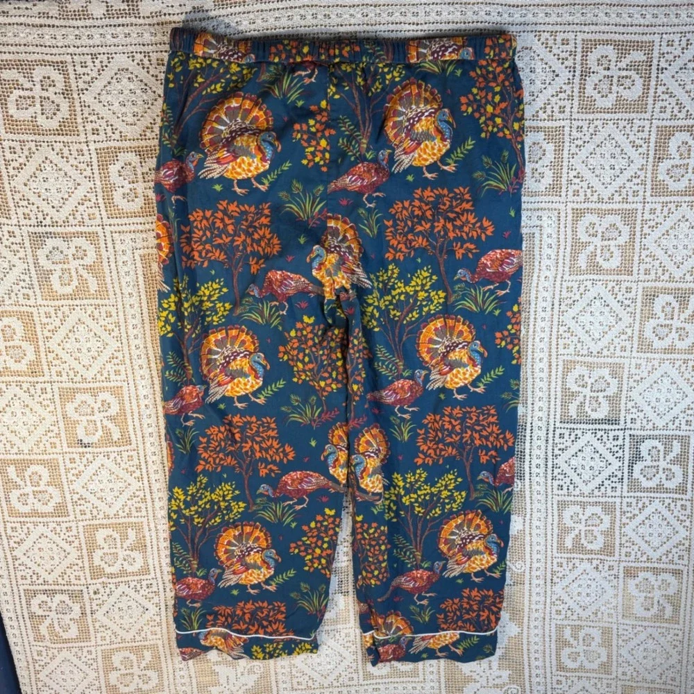 Printfresh Retired Turkey Print Pajama Pants Dark Blue Cotton Festive Feast Sz L